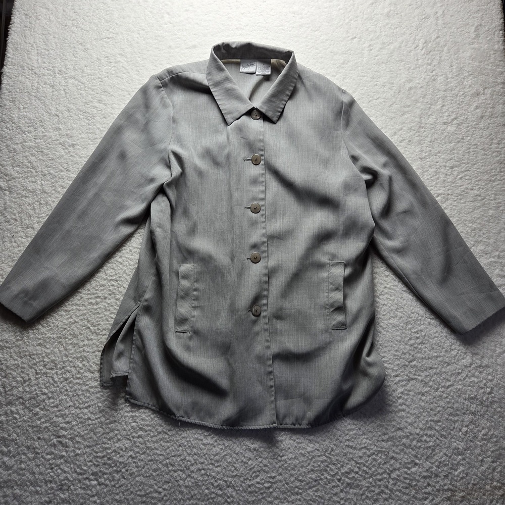 Jacqueline Ferrar Jacket Womens 18 Gray Twill Button Front Collared Pockets